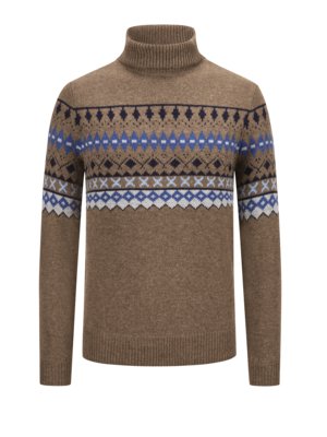 Rollkragenpullover mit Norweger-Muster aus Merinowolle-Kaschmir-Mix