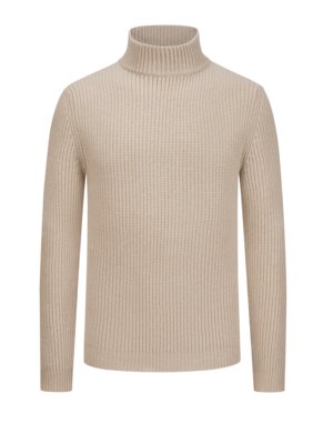 Softer Merino-Pullover in Rippstrick mit Turtleneck