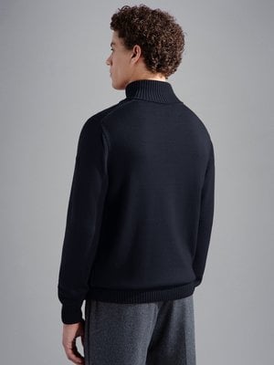 Rollkragenpullover aus Schurwolle mit Label-Schriftzug