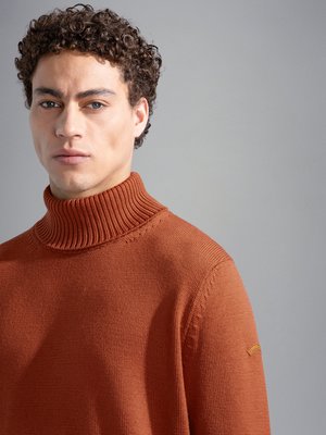 Rollkragenpullover aus Schurwolle mit Label-Schriftzug