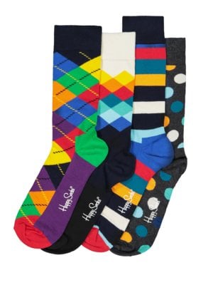 4er Pack Socken mit bunten Motiven und Stretchanteil