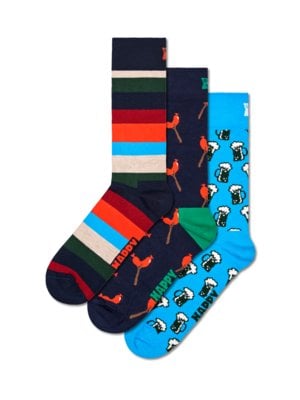 3er Pack Socken mit Bier und Bratwurst Motiven