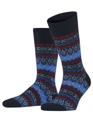 Wadenhohe Socken mit Inka-Muster und Kaschmiranteil