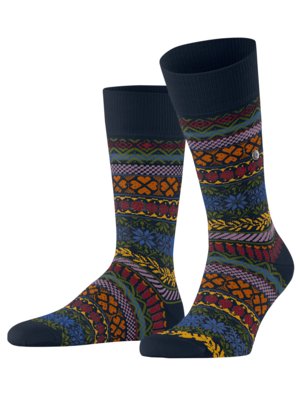 Wadenhohe Socken mit Schurwolle und floralem Stickmuster