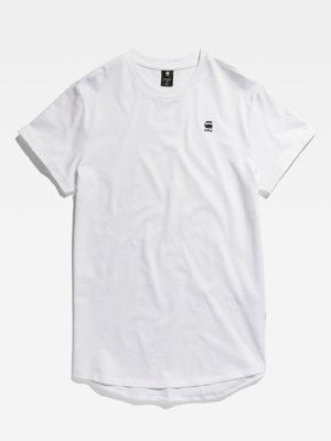 Leichtes-T-Shirt-mit-abgerundetem-Saum-und-Label-Print
