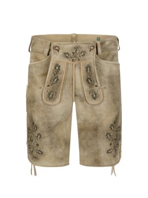 Gespeckte-Lederhose-Alberg-mit-tonalen-Stickereien