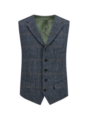 Weste aus Harris Tweed mit Reverskragen und Fischgrät-Muster