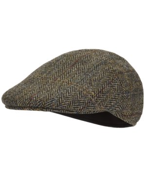 Gefütterte Schiebermütze mit Fischgrät-Muster aus Harris Tweed