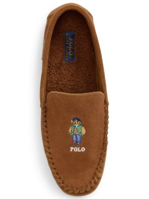 Slipper aus Wildleder mit farbiger Polobear-Stickerei