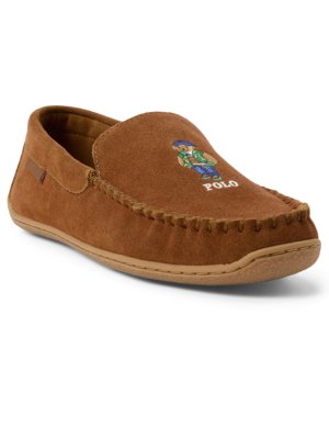 Slipper aus Wildleder mit farbiger Polobear-Stickerei