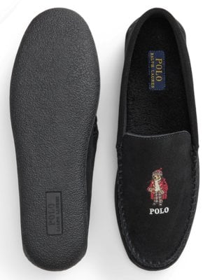 Slipper aus Wildleder mit farbiger Polobear-Stickerei