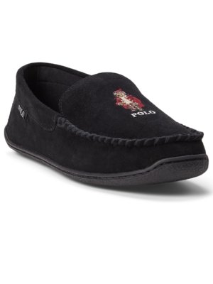 Slipper aus Wildleder mit farbiger Polobear-Stickerei