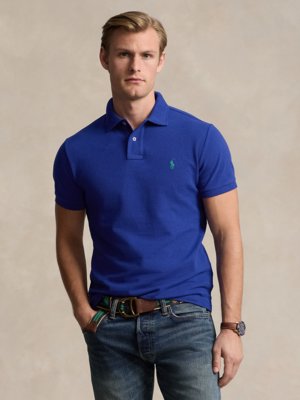 Piqué-Poloshirt mit kleiner Poloreiter-Stickerei, Slim Fit