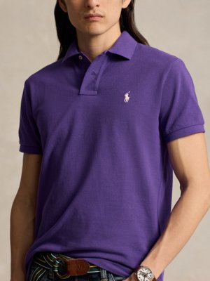 Piqué-Poloshirt mit kleiner Poloreiter-Stickerei, Slim Fit