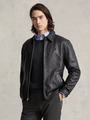 Lederblouson mit Zip und Umlegekragen