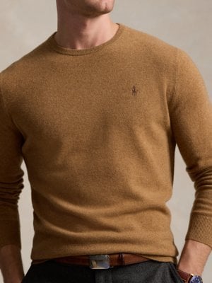 Leichter Pullover mit O-Neck und tonaler Poloreiter-Stickerei