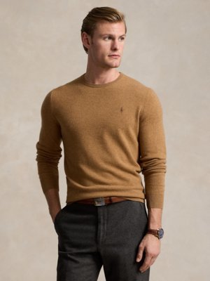 Leichter Pullover mit O-Neck und tonaler Poloreiter-Stickerei