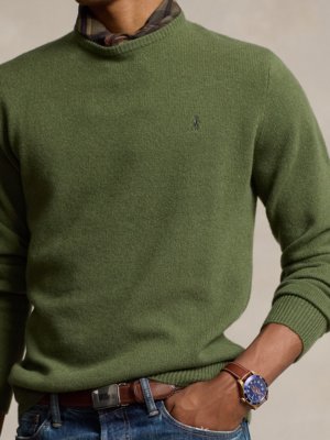 Leichter Pullover mit O-Neck und tonaler Poloreiter-Stickerei