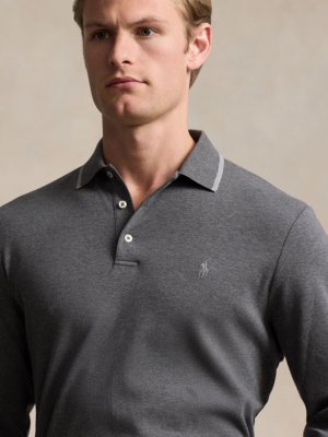 Langarm Jersey-Poloshirt mit Poloreiter-Stickerei, Custom Slim Fit