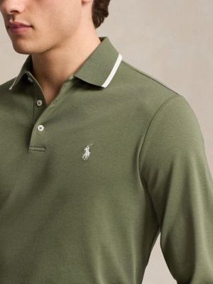 Langarm Jersey-Poloshirt mit Poloreiter-Stickerei, Custom Slim Fit