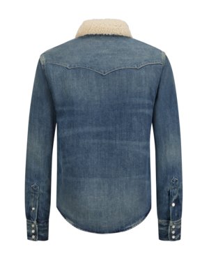 Distressed-Jeansjacke-mit-Teddyfell-Futter