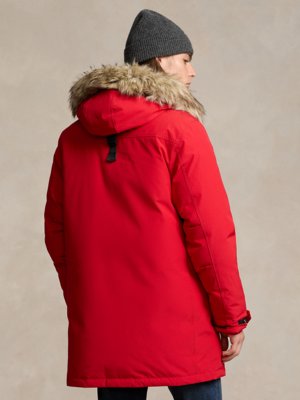 Daunenparka mit Logo-Patch und Kunstfellkragen an der Kapuze