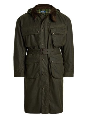 Lange Jacke im gewachsten Fieldjacket-Stil mit Cord-Details