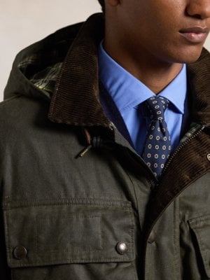 Lange Jacke im gewachsten Fieldjacket-Stil mit Cord-Details