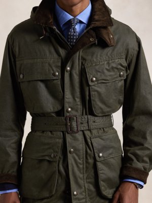 Lange Jacke im gewachsten Fieldjacket-Stil mit Cord-Details