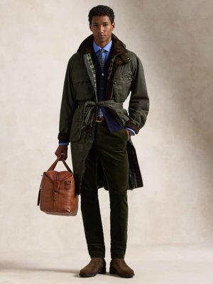 Lange Jacke im gewachsten Fieldjacket-Stil mit Cord-Details