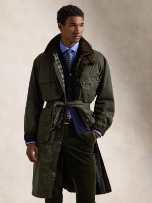 Lange Jacke im gewachsten Fieldjacket-Stil mit Cord-Details