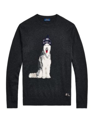 Kaschmirpullover mit Husky-Motiv