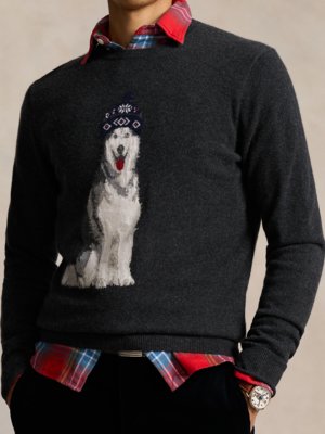 Kaschmirpullover mit Husky-Motiv