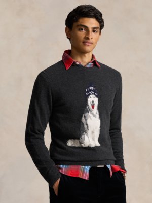 Kaschmirpullover mit Husky-Motiv