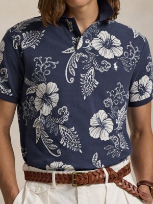 Poloshirt in Piqué-Qualität mit floralem Print, Custom Slim Fit