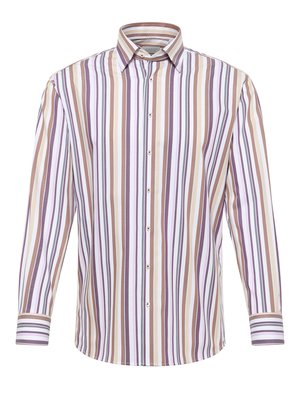 Bügelfreies Baumwollhemd mit buntem Blockstreifen, Slim Fit