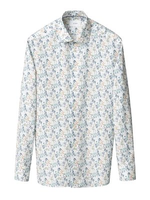 Glattes Twill-Hemd mit floralem Muster und Kentkragen, Slim