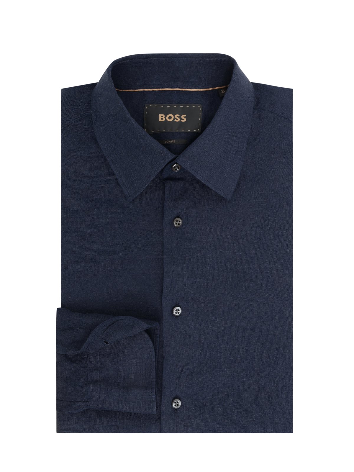 BOSS Unifarbenes Leinenhemd mit Kentkragen, Slim Fit in 41