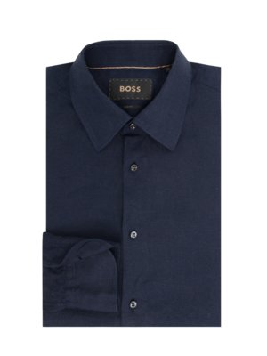 Unifarbenes Leinenhemd mit Kentkragen, Slim Fit
