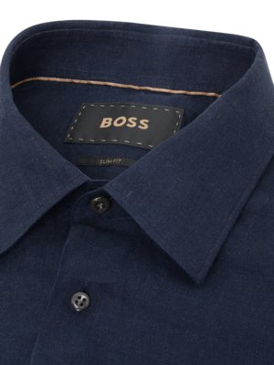 Unifarbenes Leinenhemd mit Kentkragen, Slim Fit