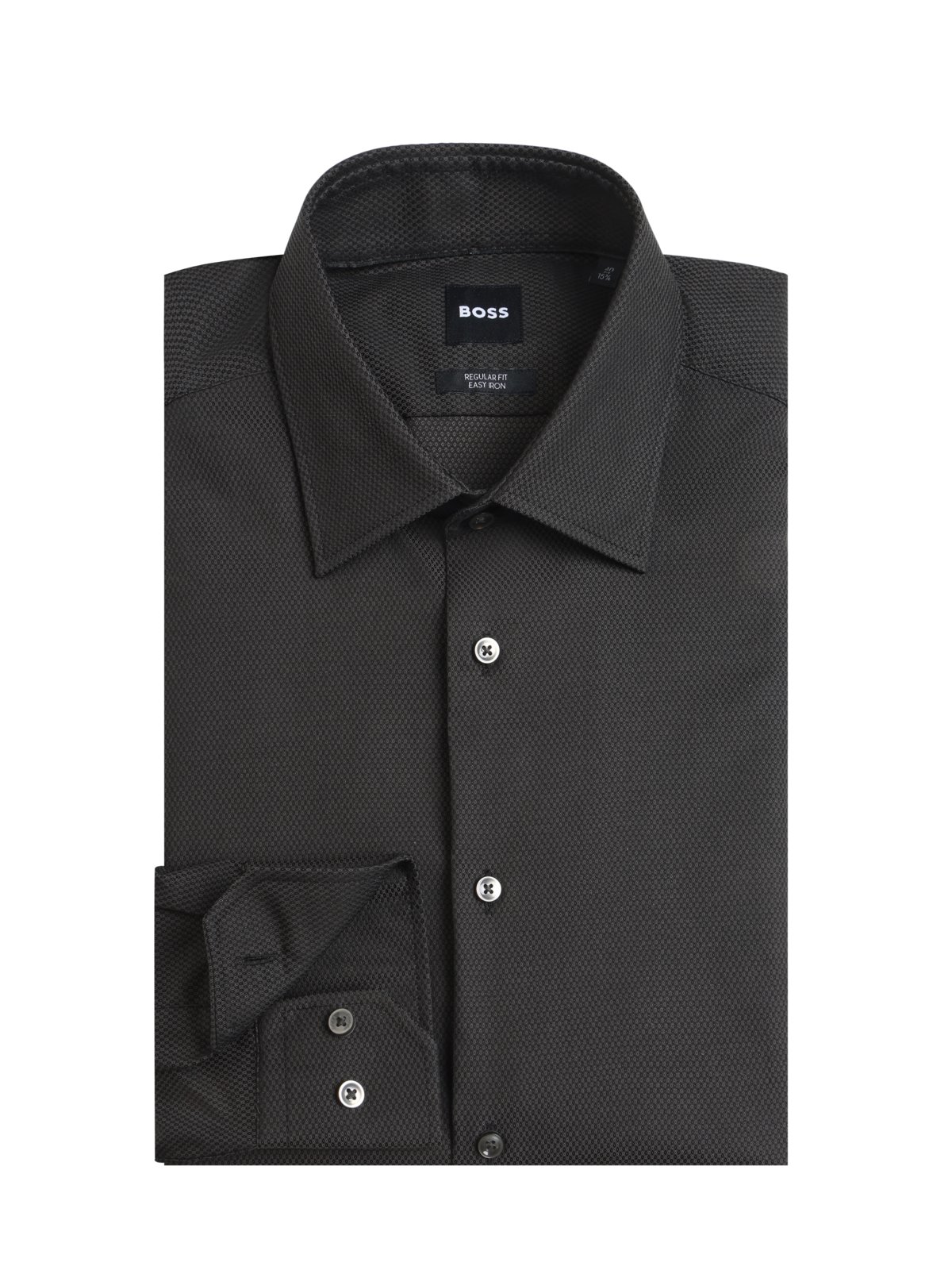 BOSS Unifarbenes Baumwollhemd mit Pinpoint-Struktur, Regular Fit in 42