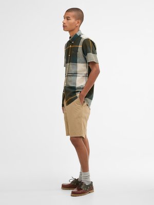 Kurzarmhemd mit Leinenanteil und Tartanmuster, Tailored Fit