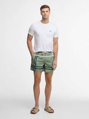 Badehose mit gesticktem Label-Schriftzug und Tartan-Muster
