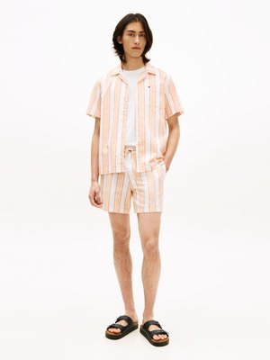 Sommerliche baumwoll-Shorts mit Streifen und Netzstruktur