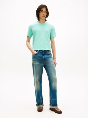 Glattes T-Shirt aus Baumwolle mit Monogramm-Stickerei, Regular Fit