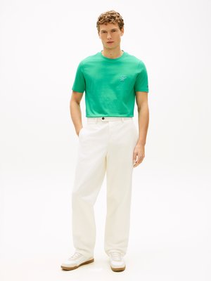 Glattes T-Shirt aus Baumwolle mit Monogramm-Stickerei, Regular Fit