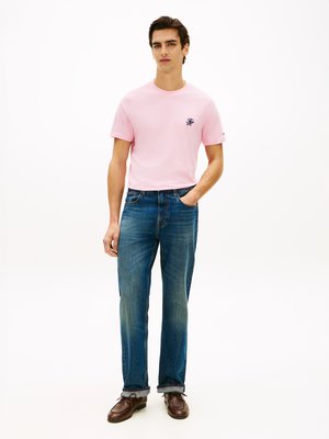 Glattes T-Shirt aus Baumwolle mit Monogramm-Stickerei, Regular Fit