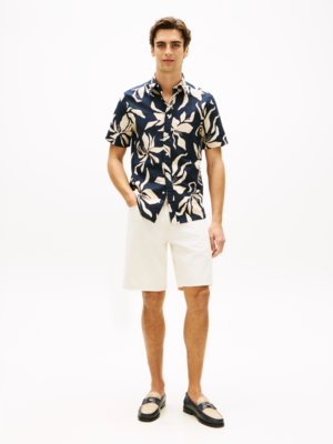 Kurzarmhemd aus Baumwolle und Leinen mit Print, Regular Fit