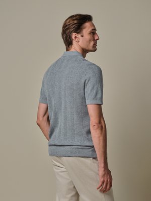Strick-Poloshirt mit Fischgrätmuster und Leinenanteil