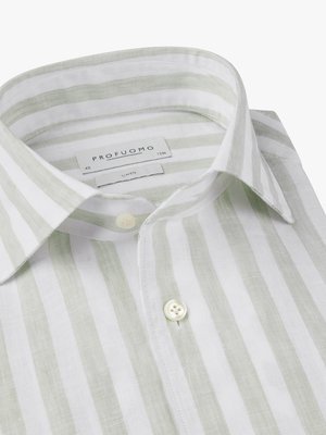 Leinenhemd mit Blockstreifen und One Piece Collar, Slim Fit